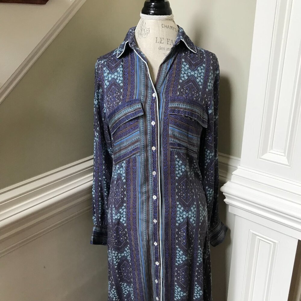 Omika Palma Maxi Shirt Dress Womens XS Blue Long Sleeve Button Down Modal Boho - Picture 3 of 11